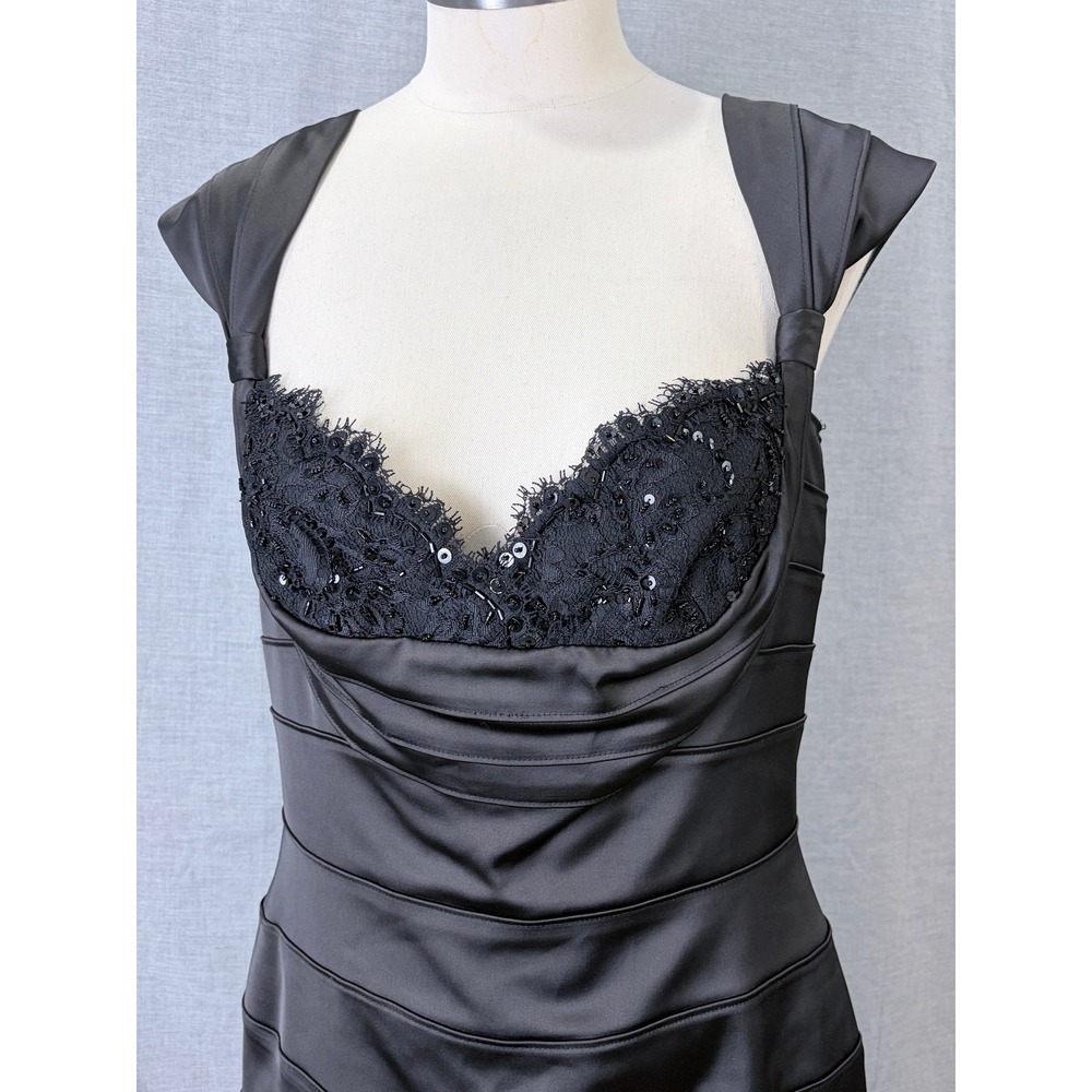 Tadashi Collection Black Lace Bustier Banded Sheath Cocktail Dress Size 12